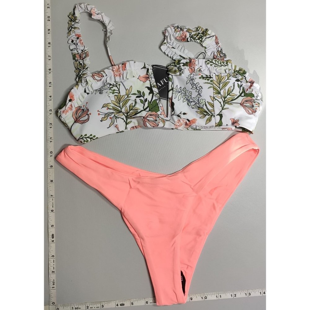 NWT ZAFUL Medium V-wire Tankini White Floral print pink bikini set